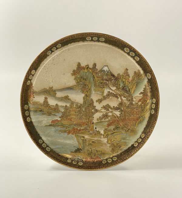 44B1363B-D9B6-4DA4-AC44-95273E04E22C Satsuma pottery plate. Kinkozan, c. 1900. Meiji Period. top