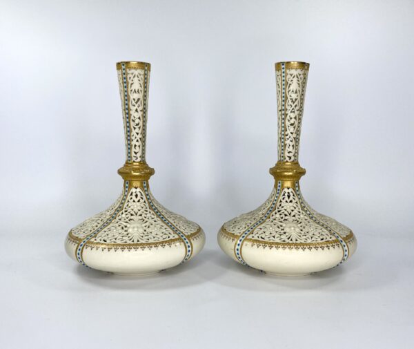 Royal Worcester (China Works) reticulated vases, c. 1890. Side
