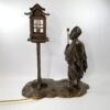 Japanese bronze lamp, signed Yoshitani, 美谷特製. Meiji Period.