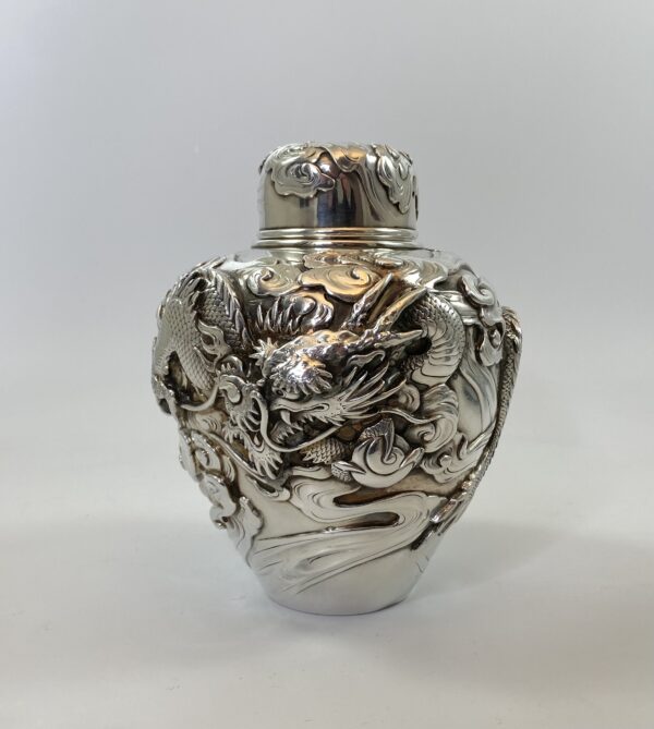 Japanese silver tea caddy ‘natsume’, c. 1890. Meiji Period.