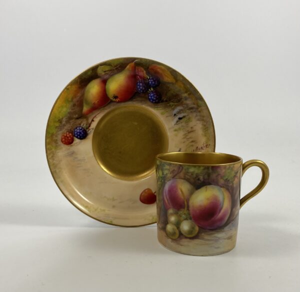 Royal Worcester coffee can and saucer. Signed. Dated 1924 Royal Worcester coffee can and saucer. Signed. Dated 1924