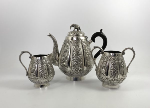 Indian silver three piece teaset, c. 1890 Indian silver three piece teaset, c. 1890