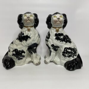 Pair of large Staffordshire pottery Spaniels, c. 1840.