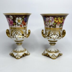 Royal Crown Derby urns, Flowers, Albert Gregory, d. 1900.