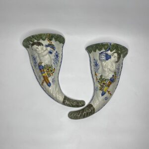 Pair Prestonpans, Prattware Cupid wall pockets, c. 1830.