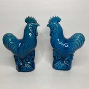 Pair Chinese porcelain cockerels, c. 1880, Qing Dynasty.