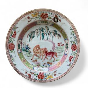Chinese porcelain dish, Horses, c. 1730, Yongzheng Period.