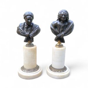 Voltaire and Rousseau bronze busts, France, c. 1800.