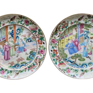 Pair Chinese porcelain famille rose plates, c. 1840.