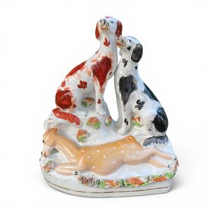 Staffordshire pottery hunting hounds group, c. 1850.
