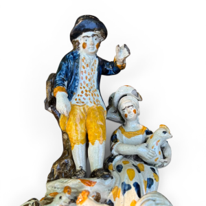Prattware pottery Cockfighting group, Staffordshire, c. 1820.