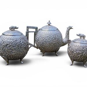 Indian silver three piece teaset, Kutch, c. 1890.