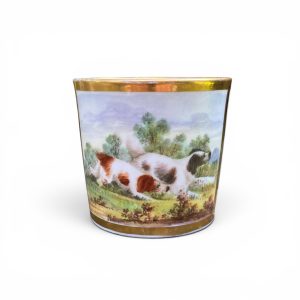 Coalport porcelain coffee can, Sporting dogs, c. 1820.
