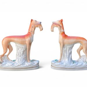 Pair Staffordshire pottery Greyhounds, c.1860.