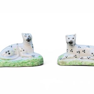 Pair of Staffordshire pottery Snow Leopards, c. 1820.