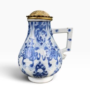 Chinese porcelain gilt metal mounted pot, c. 1700, Kangxi Period.