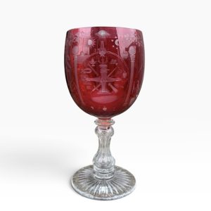 A large cranberry glass Masonic goblet, c. 1880.